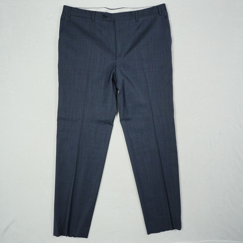Canali Travel Men 36x31 Blue Wool Micro Check Dress Pants Made in Italy 78012